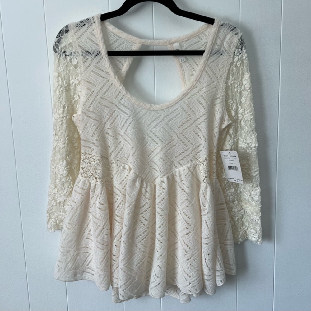 FREE PEOPLE Sheer Lacy Peplum Blouse
